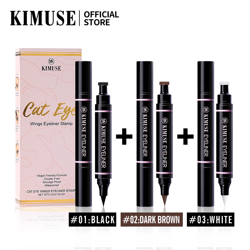 KIMUSE 2Pcs/Set 3 Colour Double Head Waterproof Eyeliner Pen Cat Eye