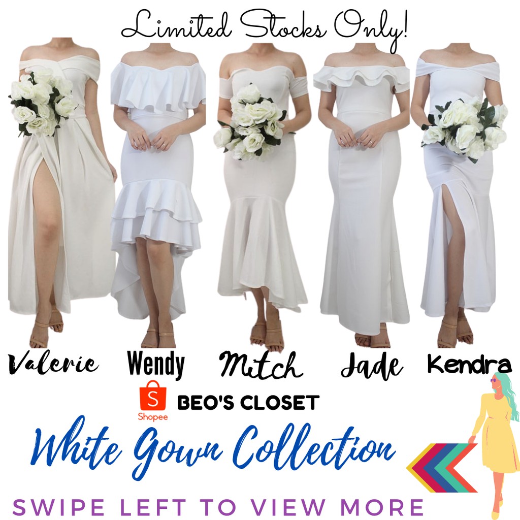 White Dress Jumpsuit Bridal Gown Civil Wedding Dedication Shopee