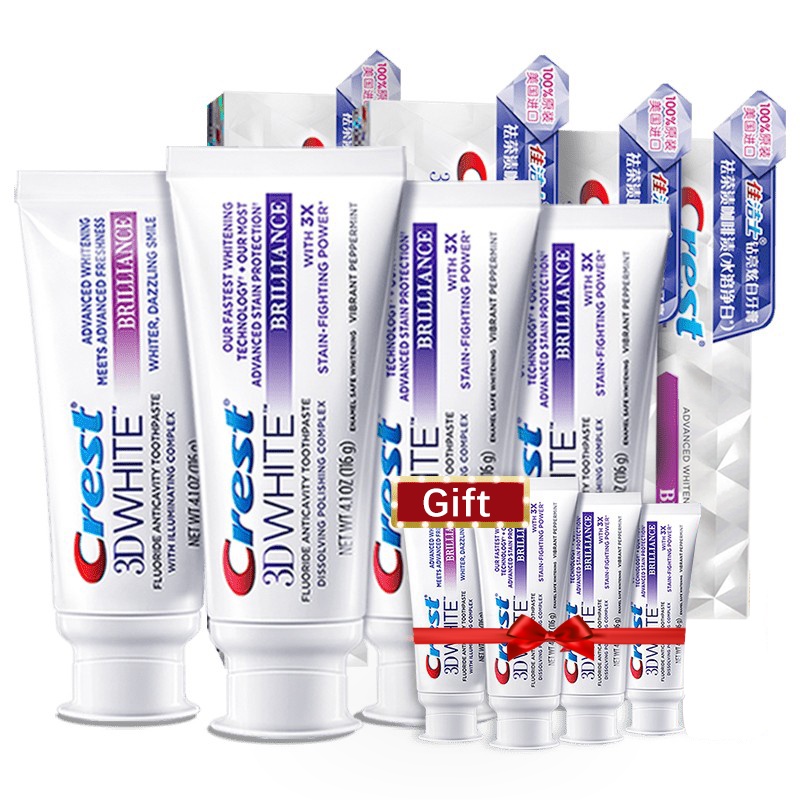 Crest Toothpastes 3D White Brilliance Teeth Whitening Fluoride Anticavity Squeezer Tubes + Gift