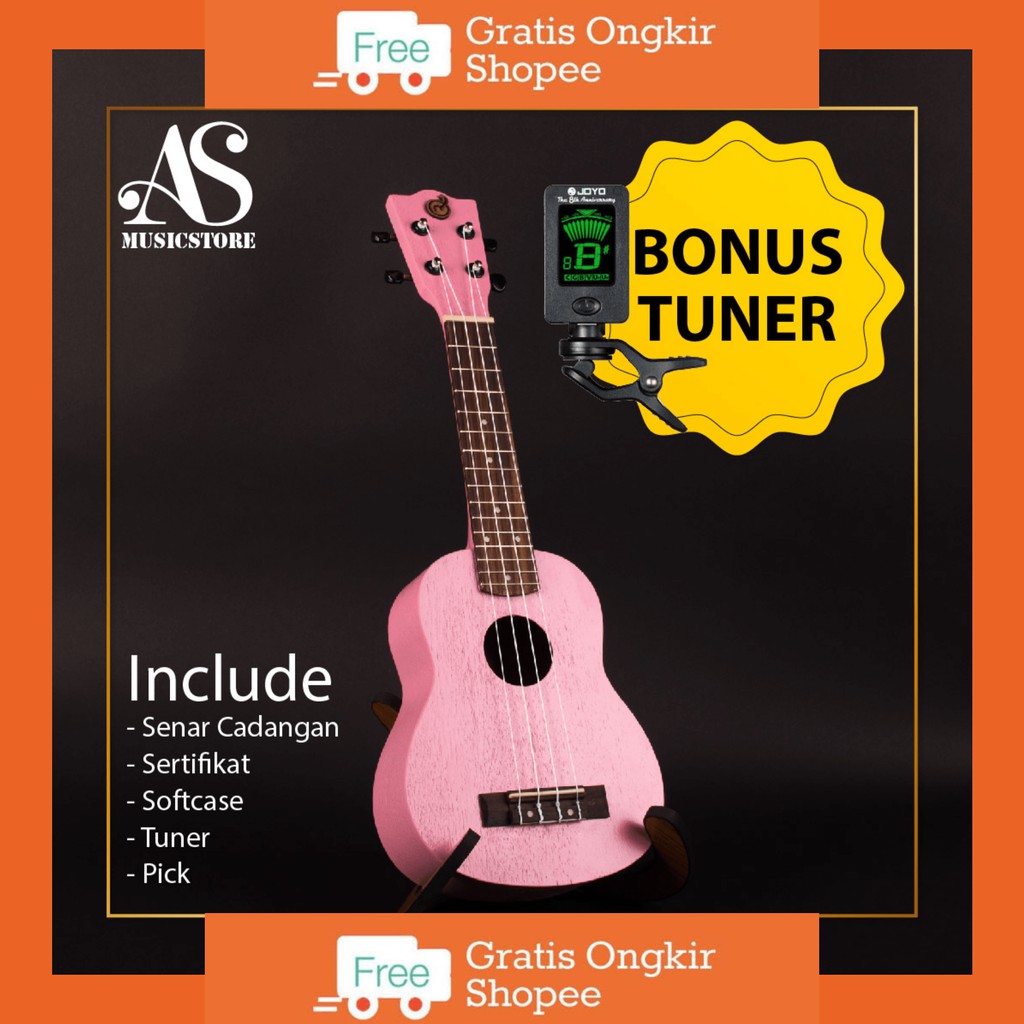 Ukulele Soprano Mandalika Pink Color BONUS TUNER FULLSET Shopee