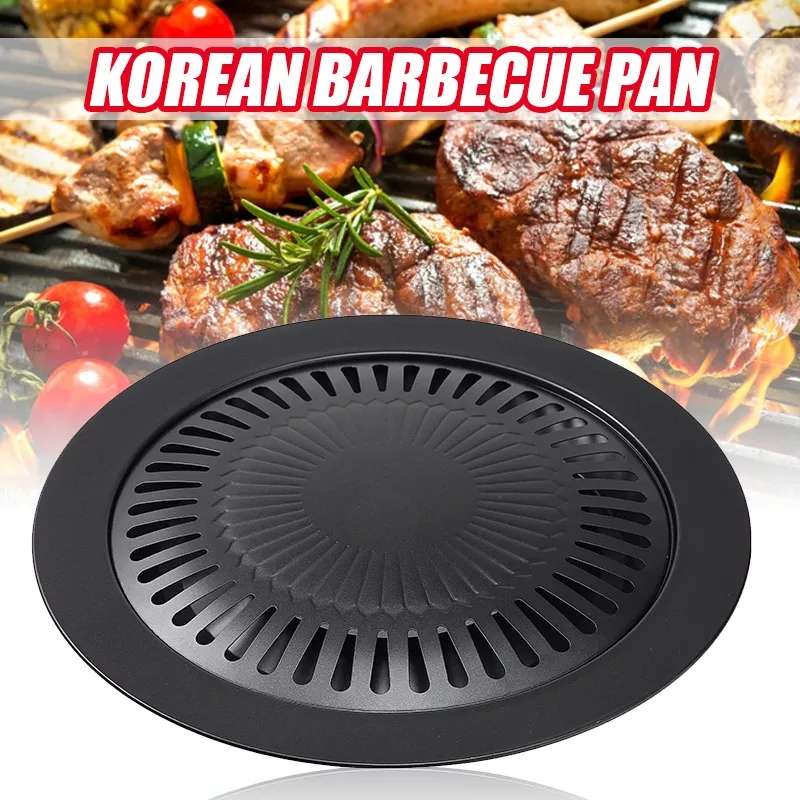 Korean Samgyupsal BBQ Round Iron Grilling Pan Plate Non Stick Gas Stove