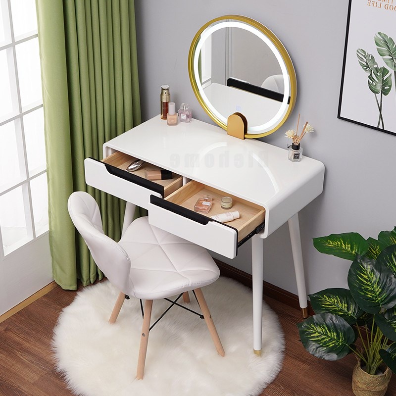 Modern Dresser Table Mirror with Chair Set Vanity Table Wooden Mesa