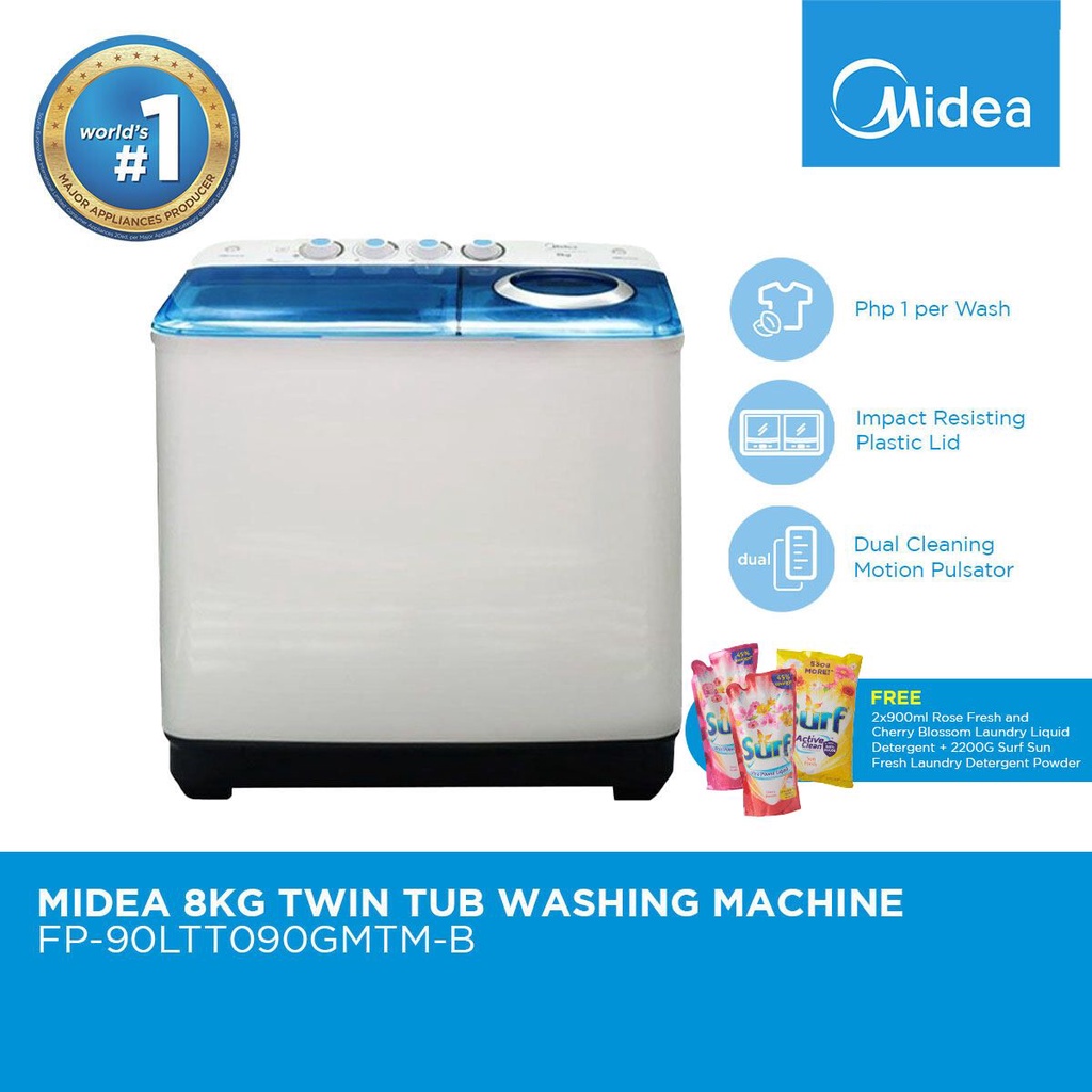 Midea 8.0 KG Twin Tub Washing Machine Dual Cleaning Motion Air Spin Dry