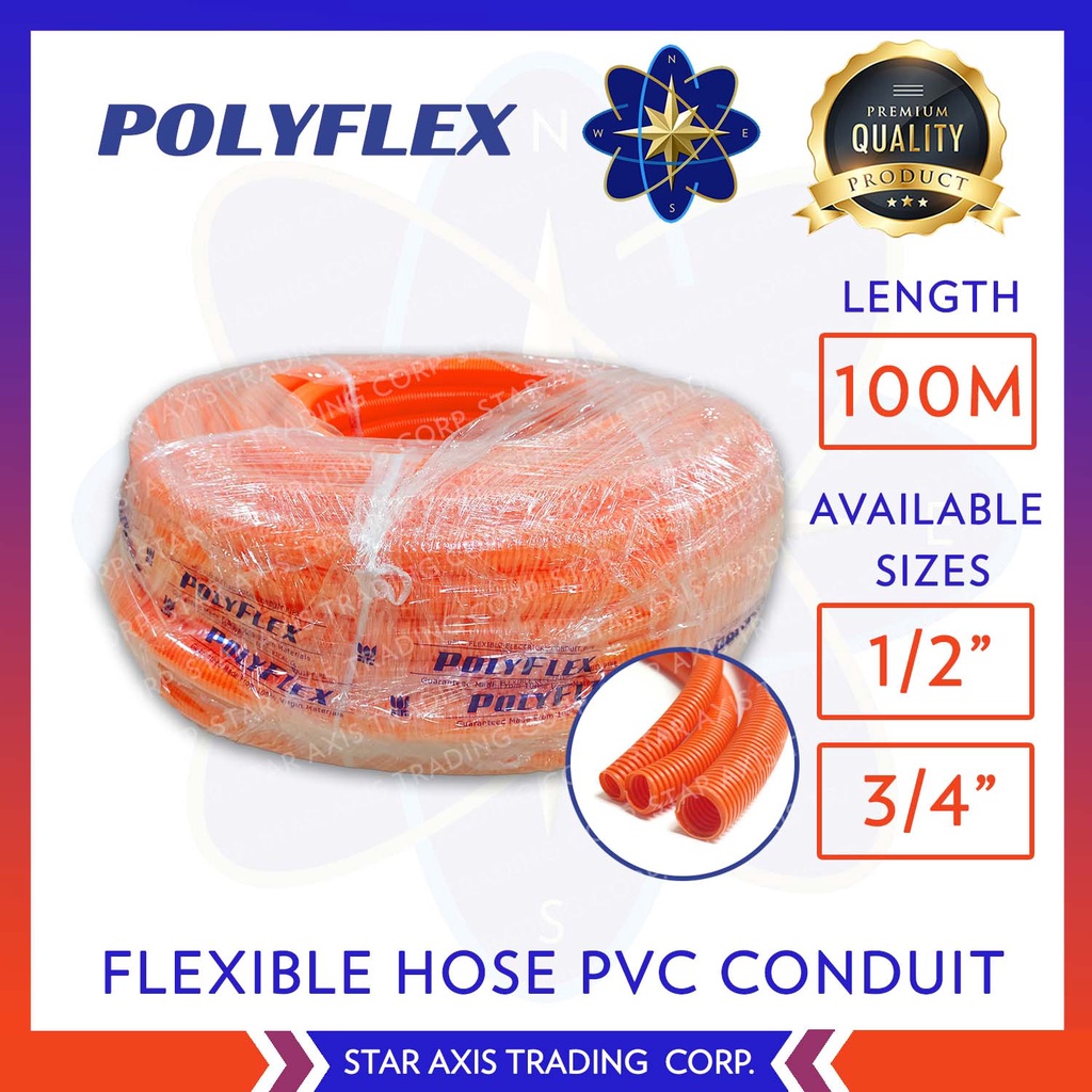 POLYFLEX Orange Flexible Hose / Electrical PVC Conduit 100 METER 1/2
