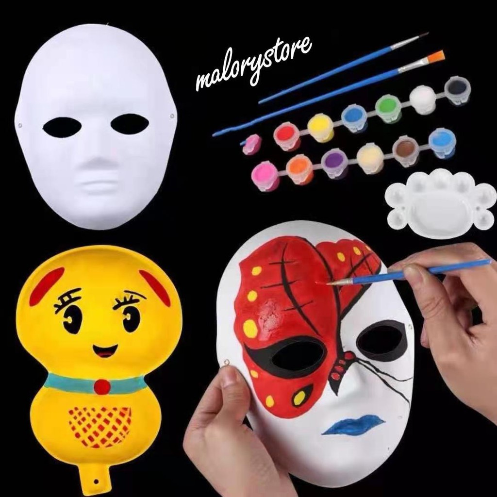 DIY White Plain Paper Full Face Mask Halloween Opera Masquerade