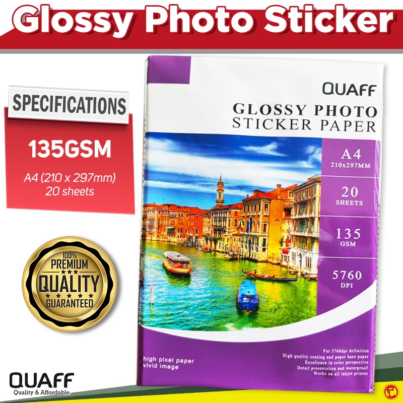 Quaff Glossy/Matte Photo Sticker A4 Size Inkjet Paper 90gsm & 135gsm