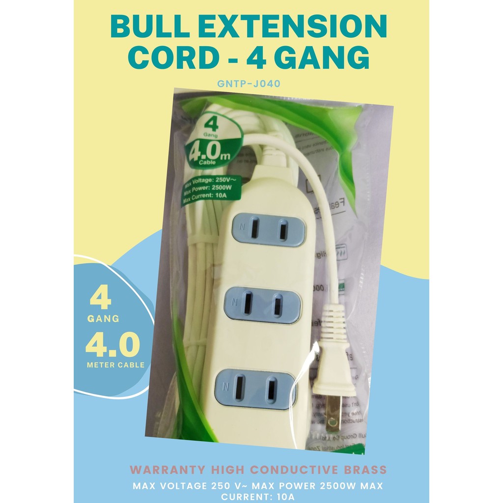 Bull Extension Cord with 4 Gang 4 meters GNTPJ040 Shopee Philippines