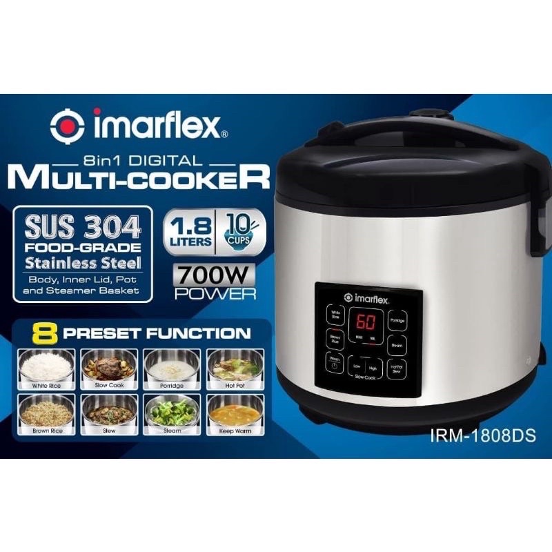 Imarflex 8 in 1 Digital Multi Cooker / Slow Cooker IRM1808DS 1.8L