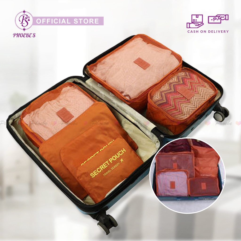 Phoebe's 6 in 1 Travel Luggage Baggage Organizer Set (Orange