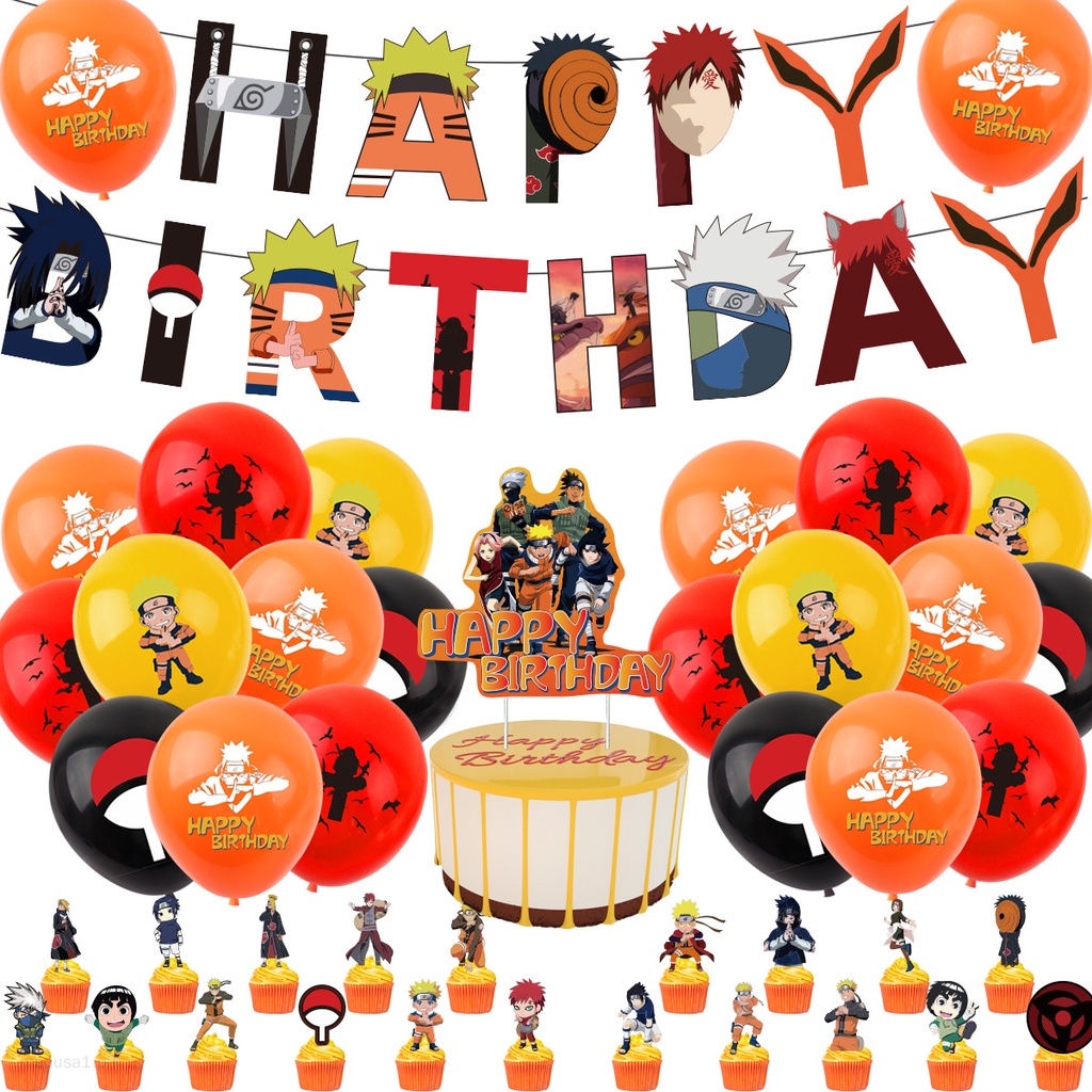 Naruto Birthday Decoration Set Latex Balloon Cake Topper Happy Birthday