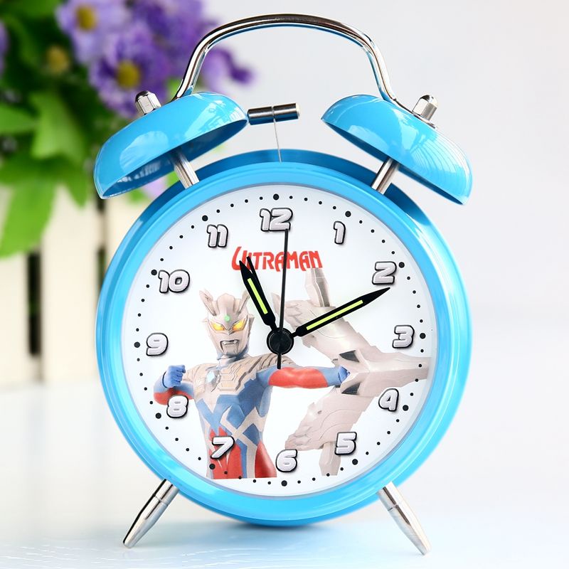 ClocksStudent Children Superman Ultraman Alarm Clock Cartoon Cartoon Loud Metal Bell Clock Gift
