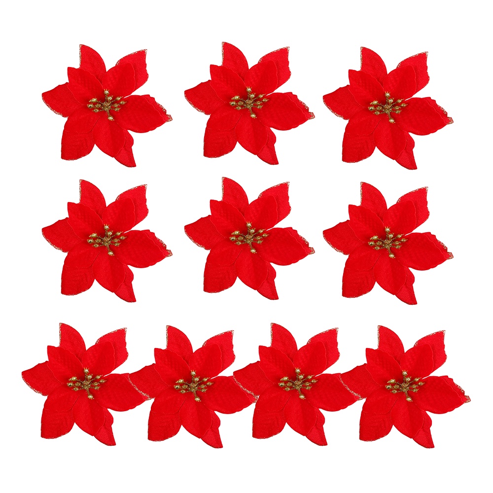 10Pcs 13cm Big Flower Head Glitter Artificial Silk Flower Christmas Tree Ornament DIY Christmas