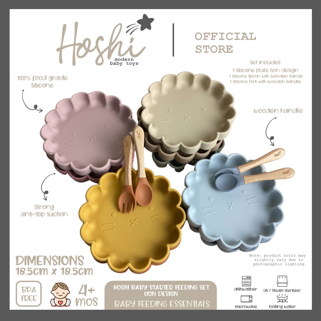 Hoshi Baby Lion Starter Feeding Set, 100 Food Grade Silicone BPA Free
