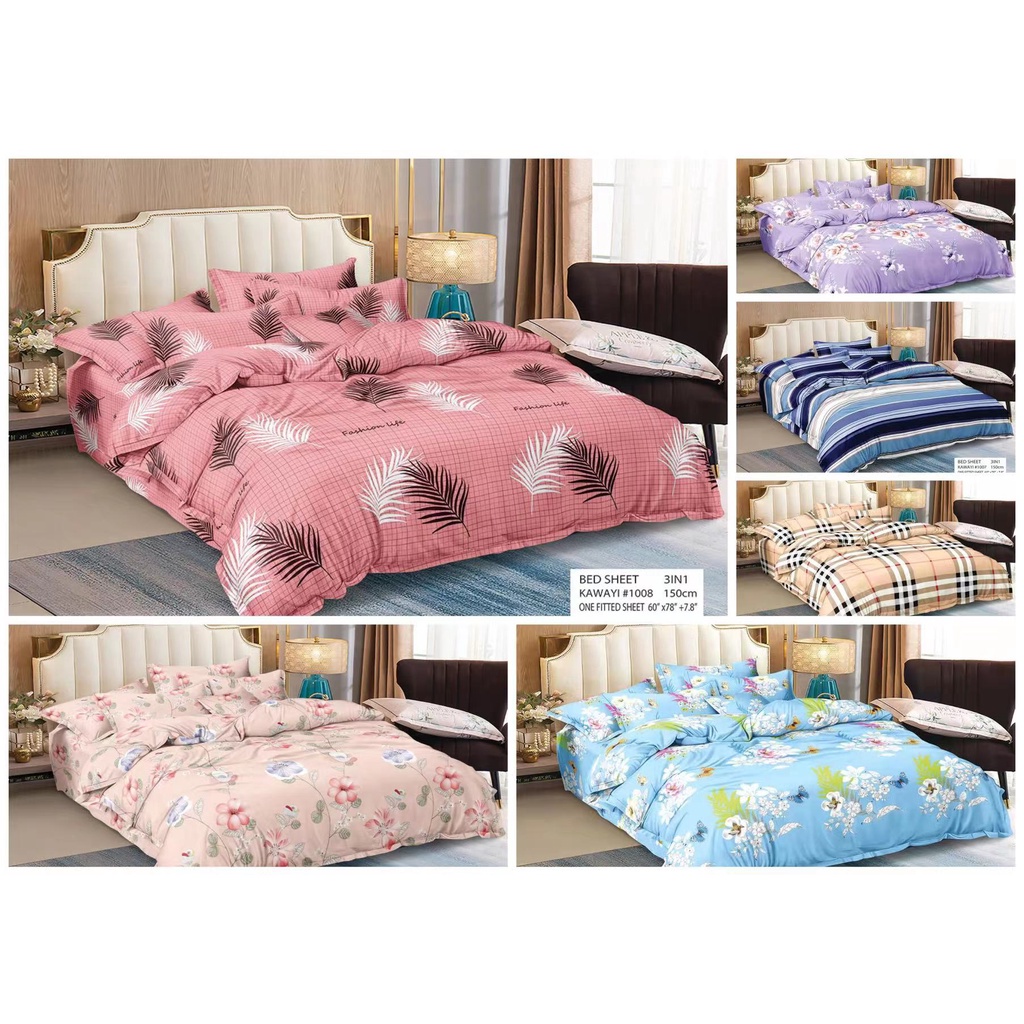 3 in 1 Bedsheet King Queen Double Single Size Bedsheet Double Size Bedsheet Single bedsheet set