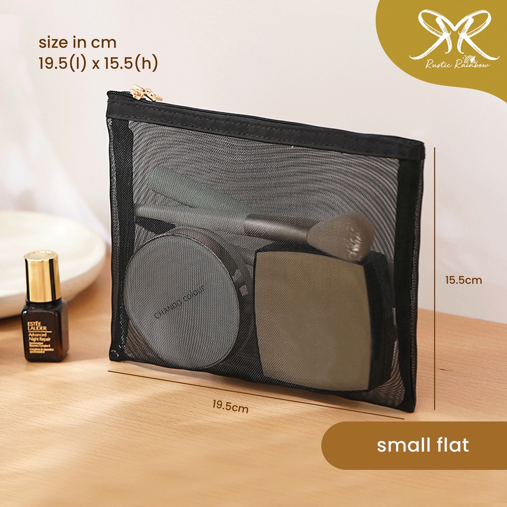 Mesh Travel Pouch Black Organizer Cosmetics Makeup Bag Toiletries