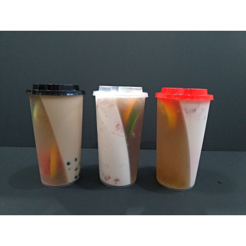 Plastic Cups / Milk Tea Cups SType Twin Cups 750 ml with Hard Lid