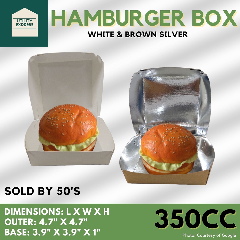 Paper Clamshell Hamburger Meal Box / Takeout Box 350cc (50pcs) White