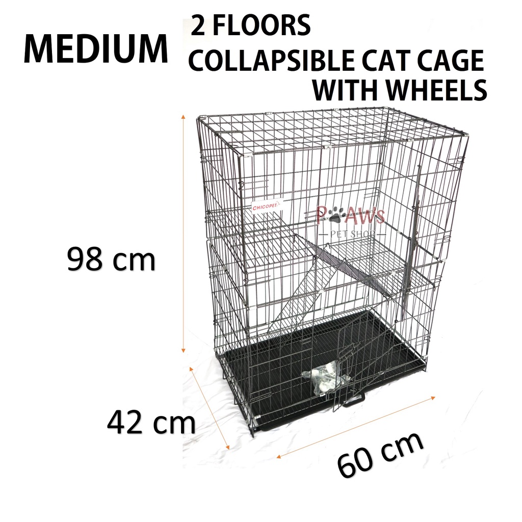 2 floors Cat cage with wheels collapsible, Medium 60x42x98cm Kitten Pet