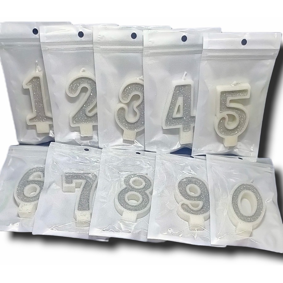 LILIN Semi GLITTER SILVER Birthday Number Candles Unit/PER PCS Shopee