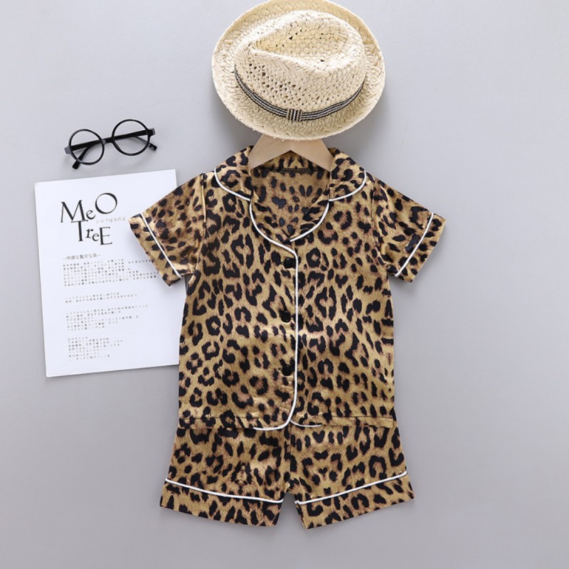 Baby Kids Boys Leopard Print Outfits Set Short Sleeve Blouse Tops