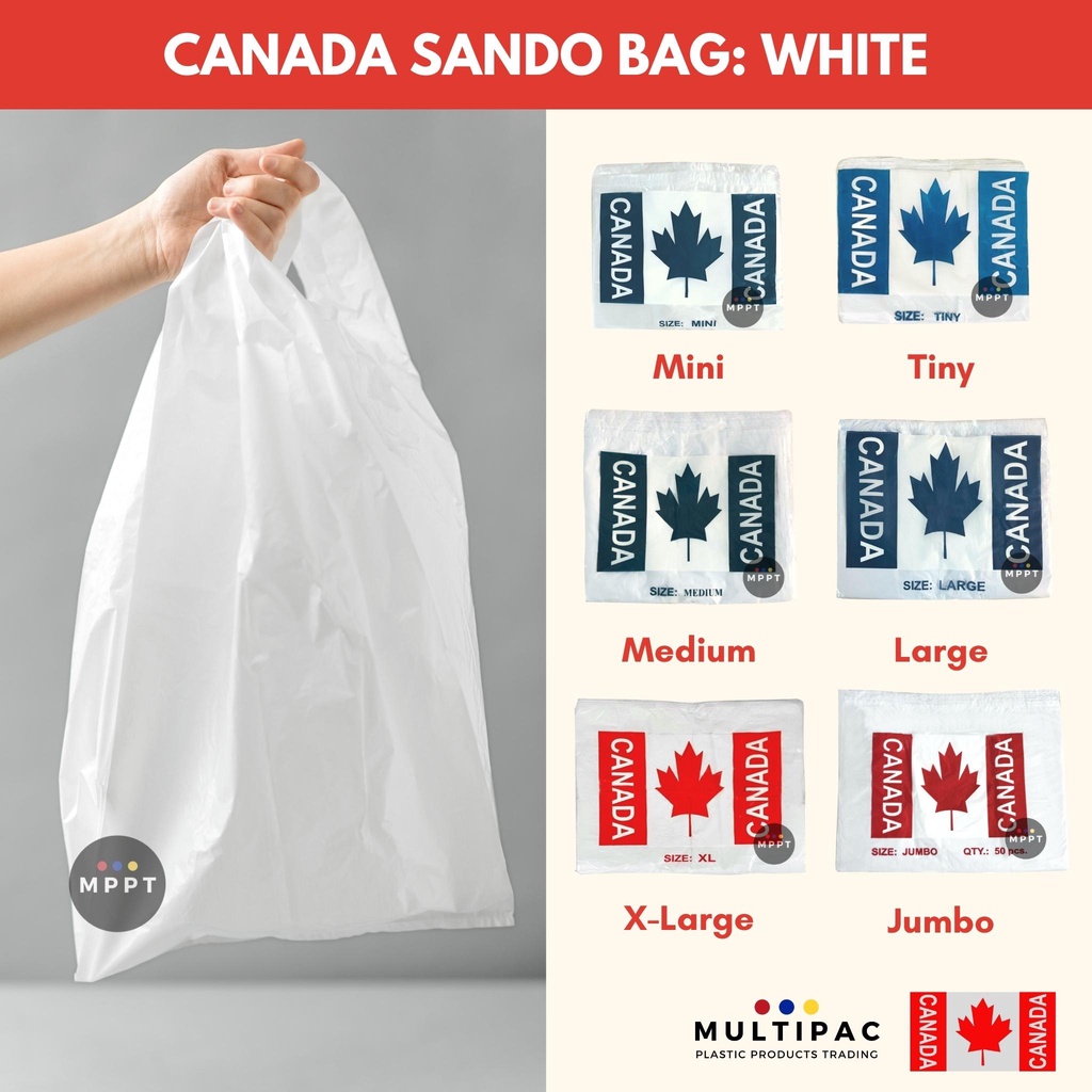 White Plastic Sando Bag (Canada Brand) Mini, Tiny, Medium, Large, XL