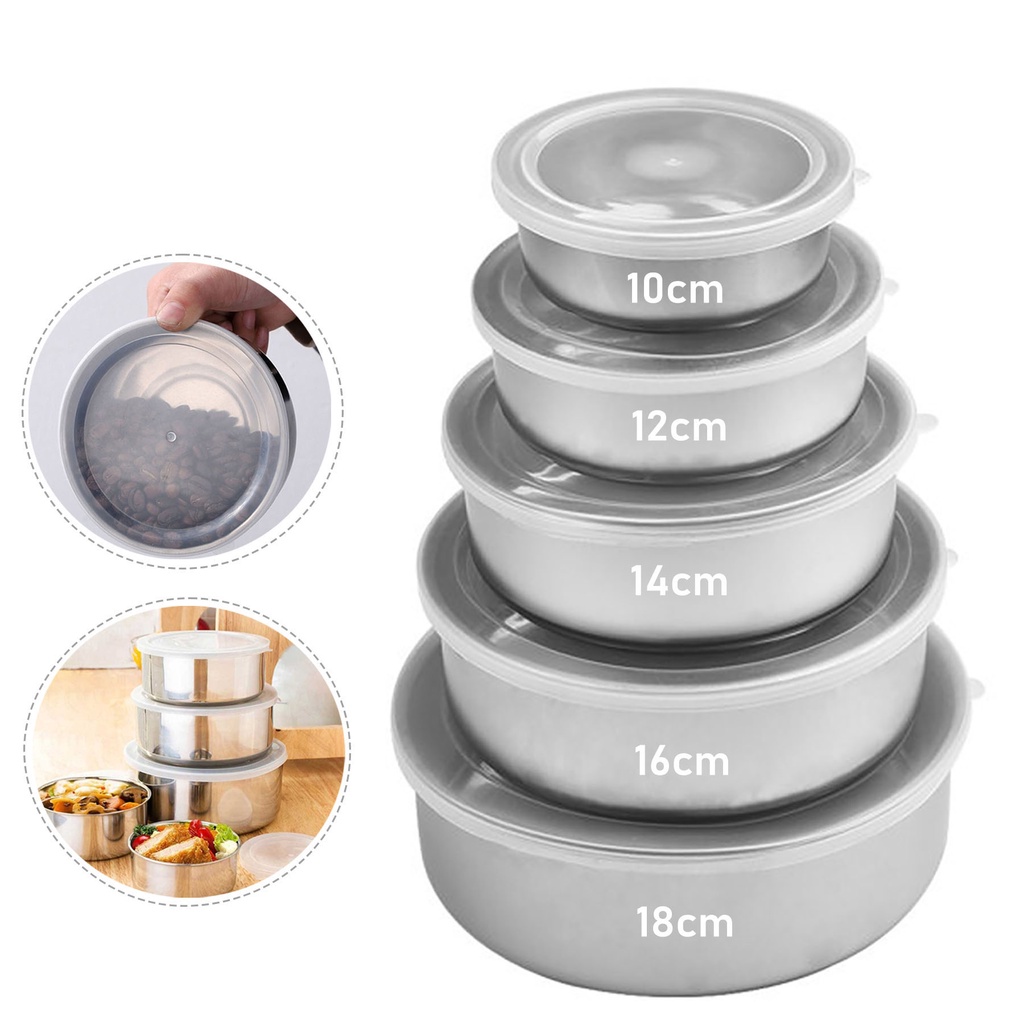 5Pcs Set Stainless Steel Mixing Bowls Set with Lids for Food Fruit