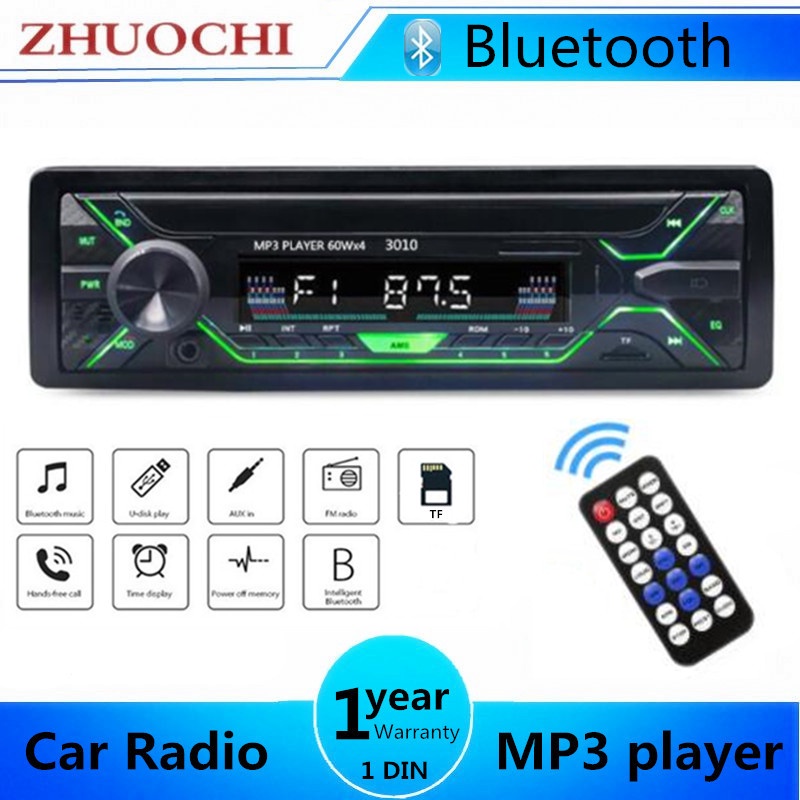 Car Radio Audio 1din Bluetooth Stereo Mp3 Player Fm Receiver 60wx4 With