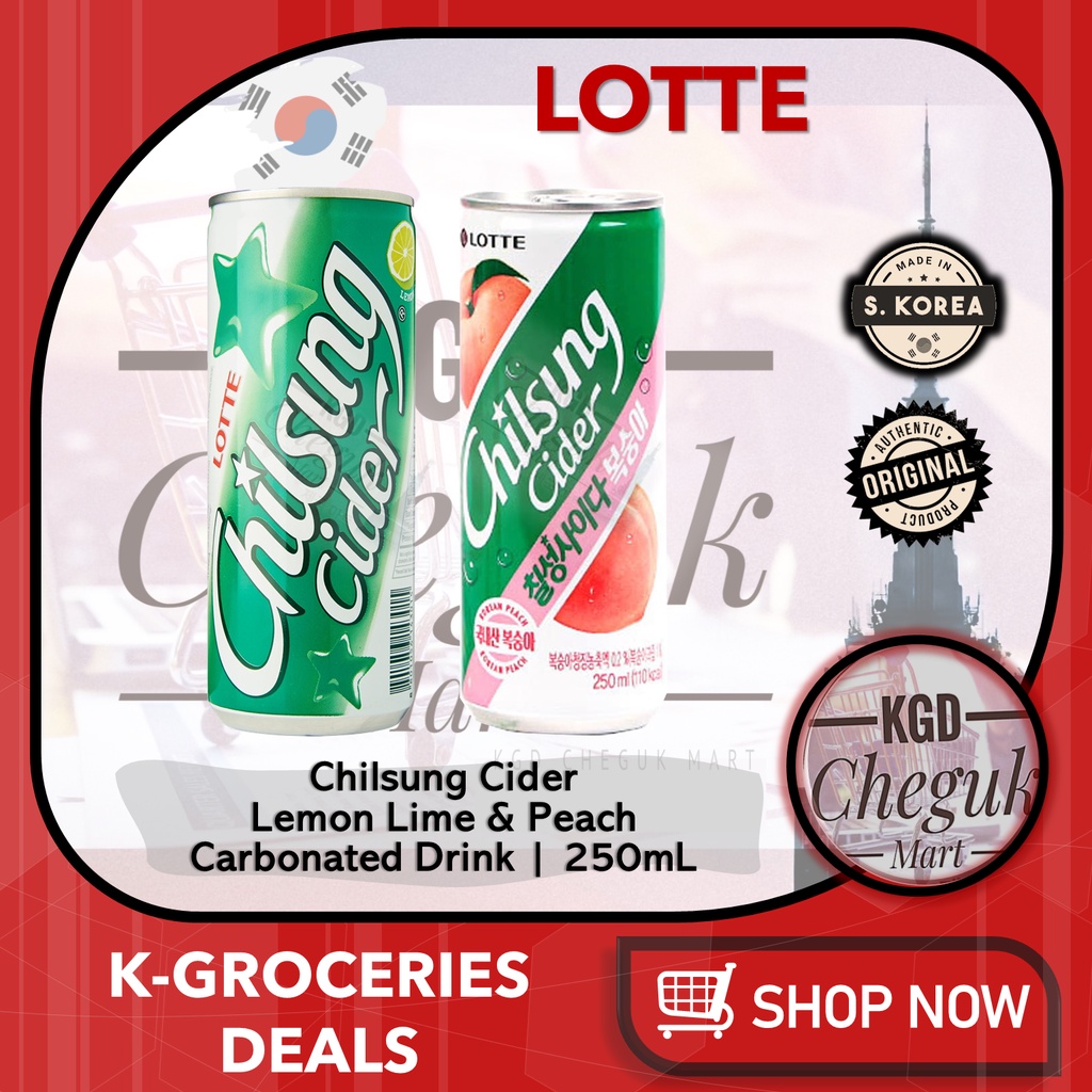 Lotte Chilsung Cider Lemon Lime Peach Korean Soda Carbonated Drink Can