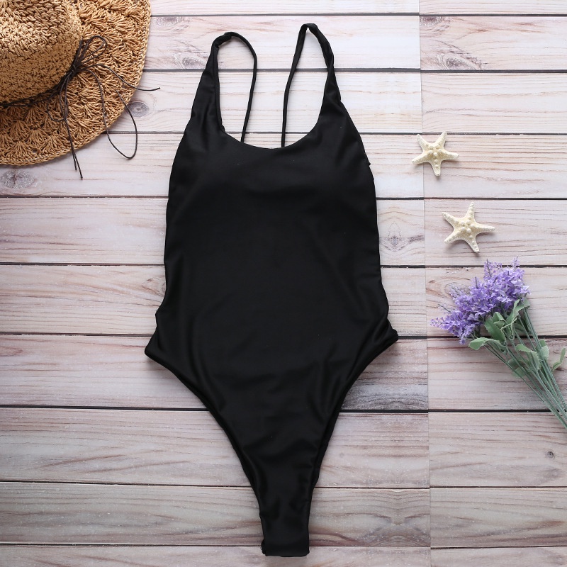 Sexy Solid Color Open Back Onepiece Swimsuit Hot Spring Swimsuit