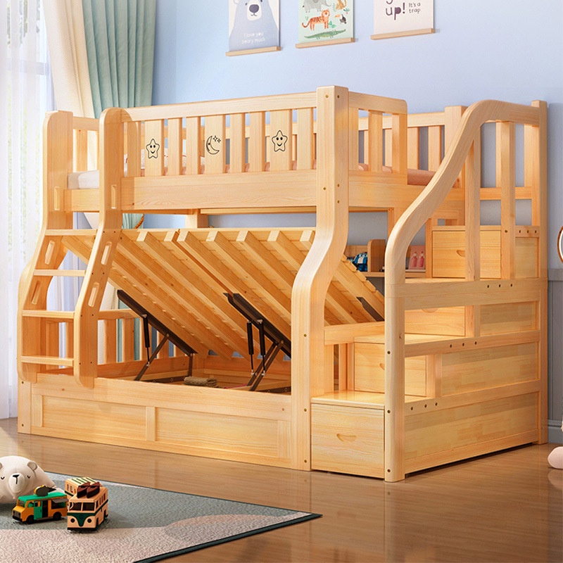 Bunk Bed Bunk Bed TwoLayer Solid Wood HeightAdjustable Bed Small