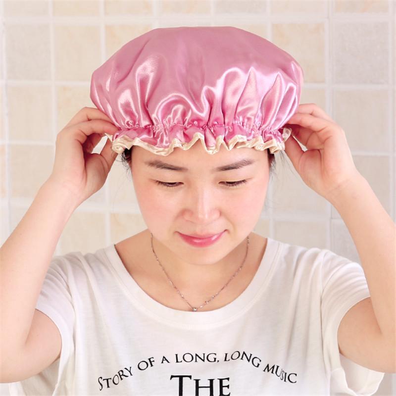 Doublelayer Waterproof Shower Cap Adult Women's Bath Hair Cover Shower