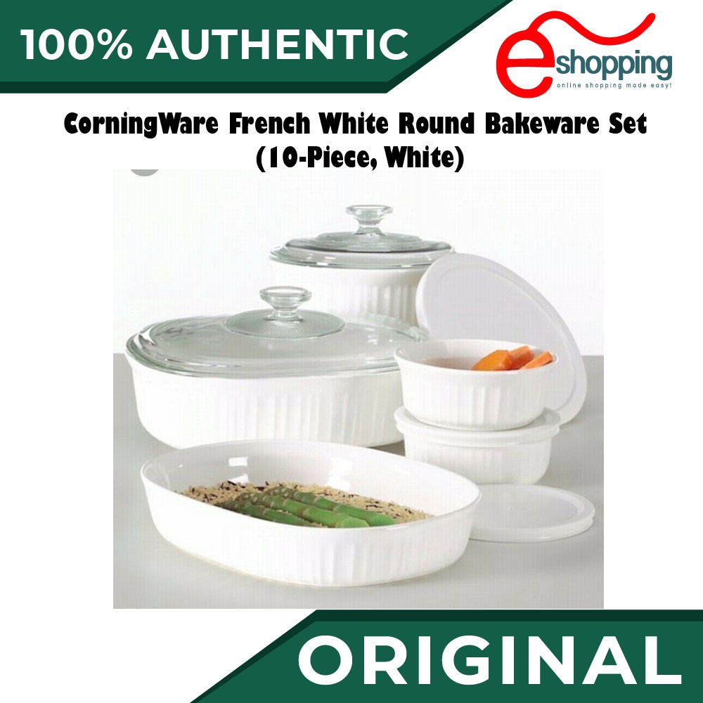CorningWare French White Round Bakeware Set (10Piece, White) Shopee