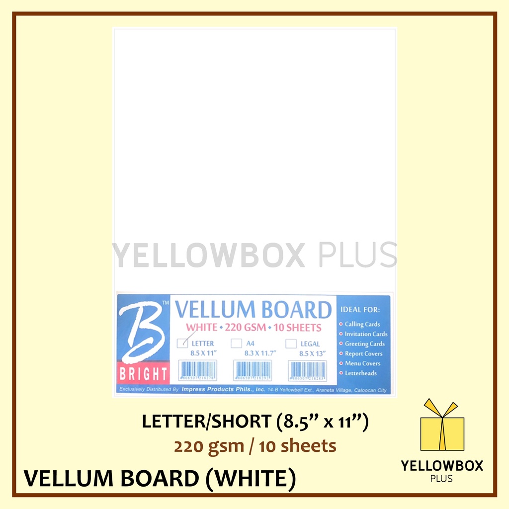 10pcs White Vellum Board A4 letter Short Long size Paper 180 gsm 220