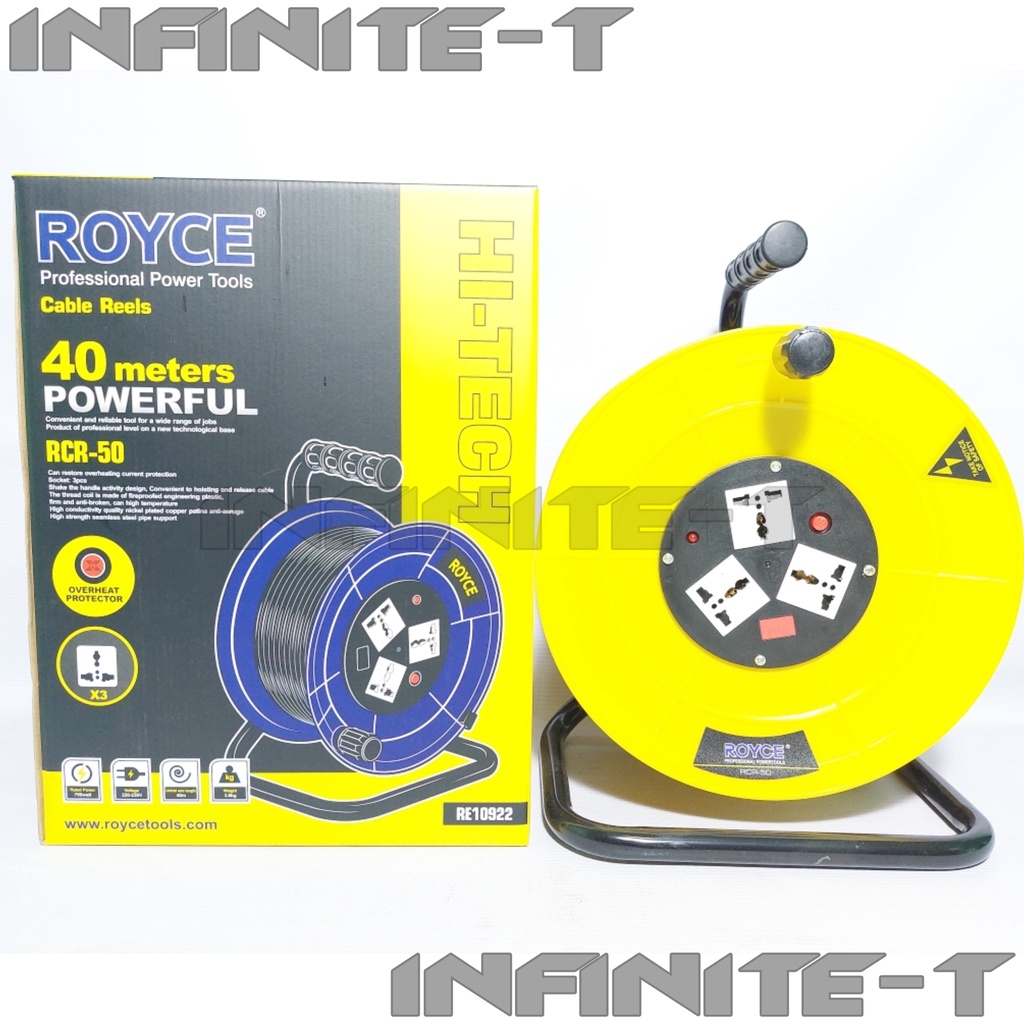 Royce Cable Reels/Extension Cord 40 Meters RE10922 (3 Socket) Shopee