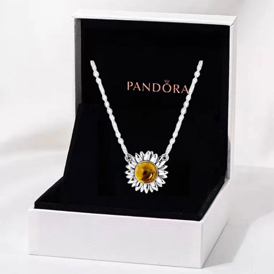 Original pandora s925 Sterling Silver Sunflower Necklace Exquisite