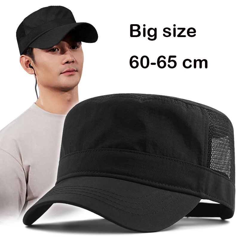 Hat & cap big size 60 65 cm men's summer large flat top hat military