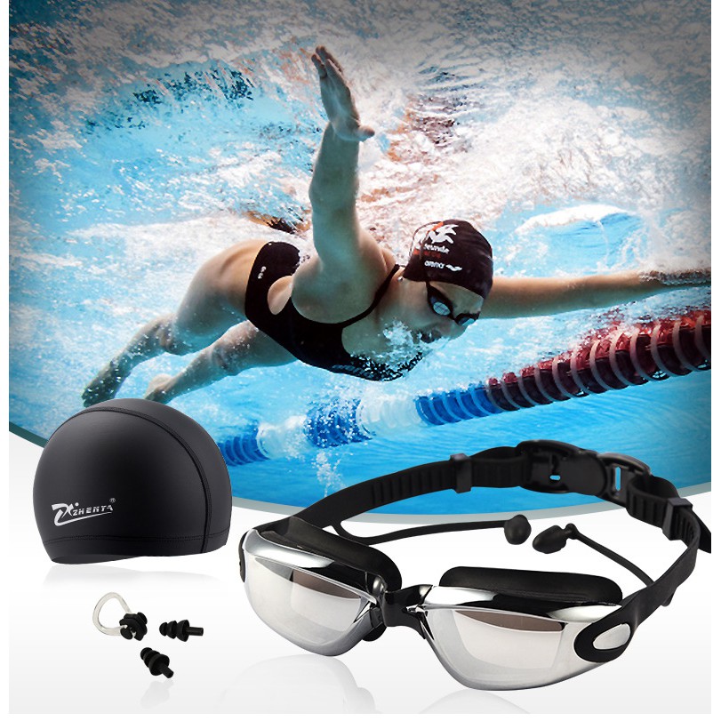 Anti Fog Adult Swimming Goggles Swim Cap Ear Plugs Nose Clip Shopee