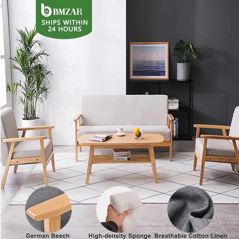 BMZAR Sofa Chair 65/115/140CM 13 Seaters Solid Wood Soft Nordic Sofa