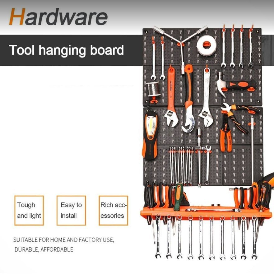 Garage Tool Hanging Board Wall Tool Rack Pegboard + Shelf Tools
