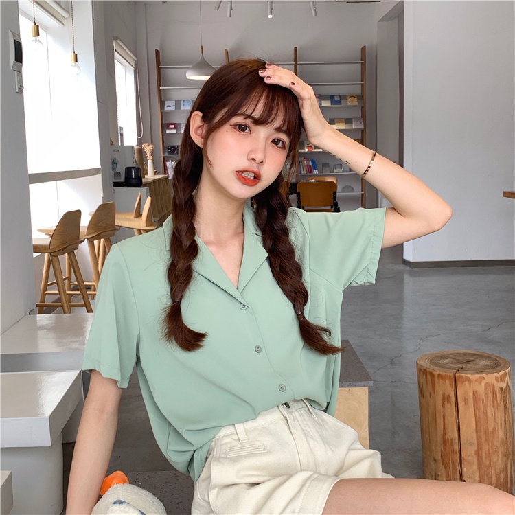 rising star Korean Oversize Plain Color Shirt Women's Casual Loose Long