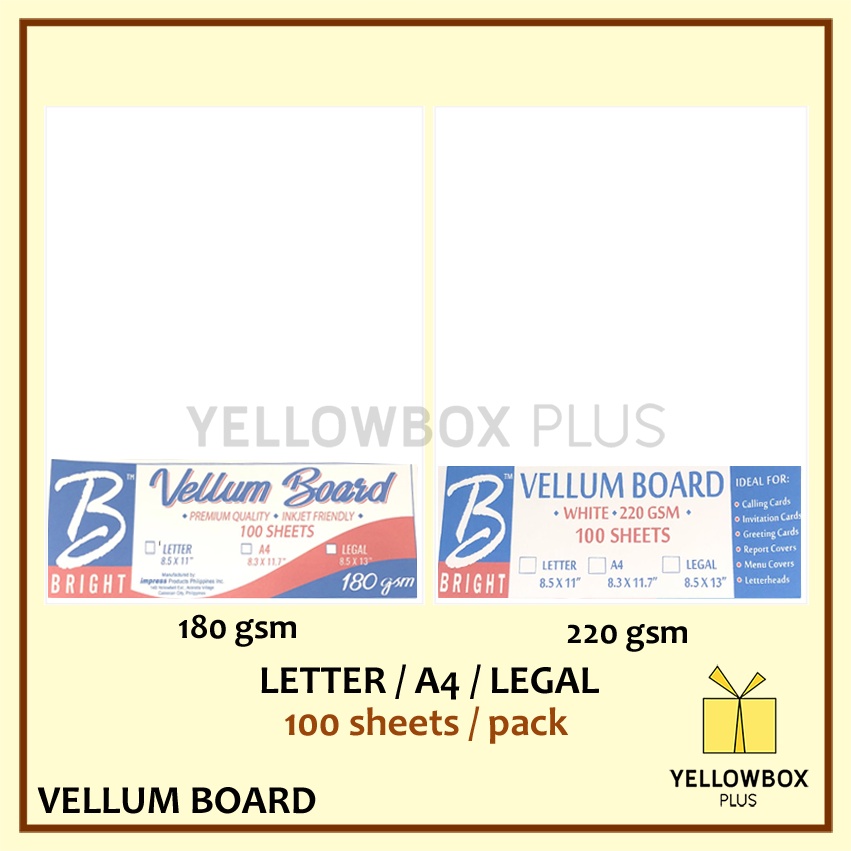 100pcs White Vellum Board Paper A4 letter Long Legal size 180 gsm 220