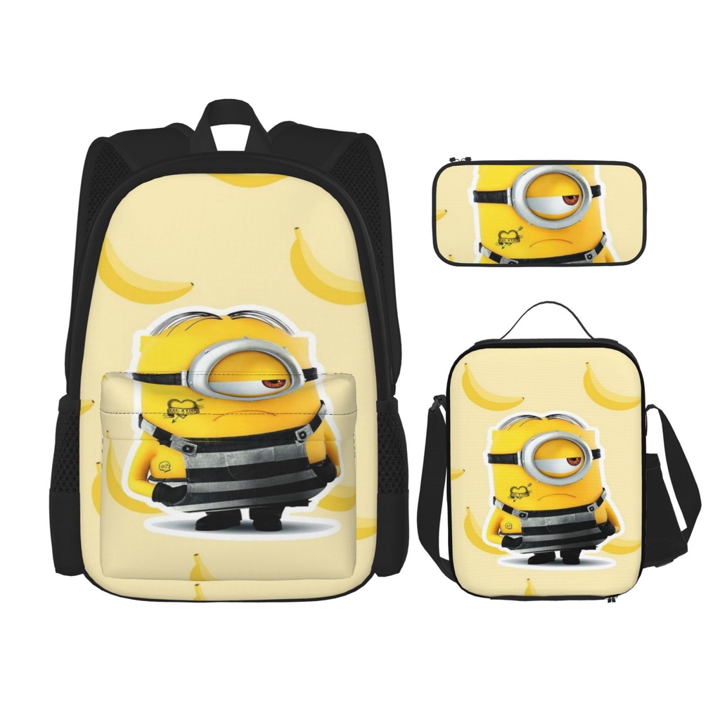 3 in 1 Cute Minions Backpack ThreePiece Cartoon School Bag With Pencil