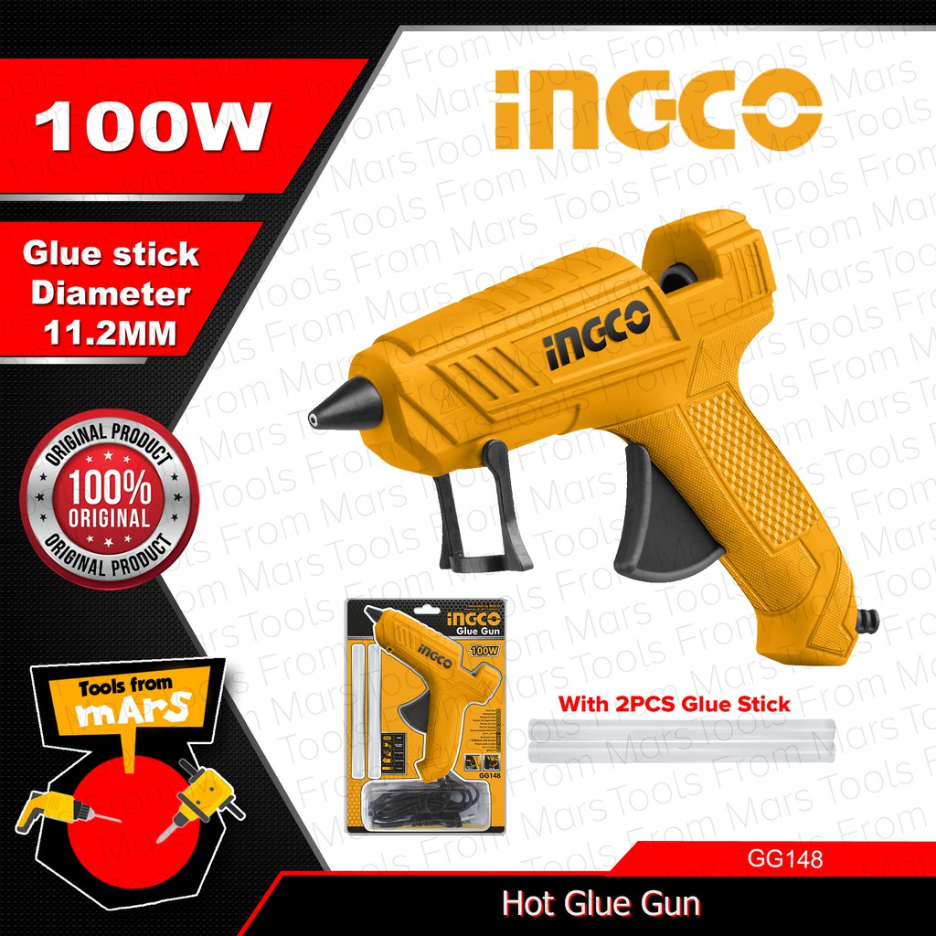 INGCO Corded Hot Glue Gun 100W 12W Adhesive Glue Gun Electric Glue