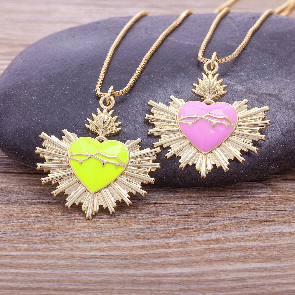 Enamel Dripping Oil Christian Jesus Sacred Heart Medal Pendant Men