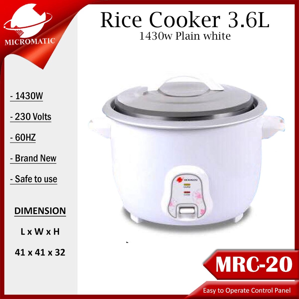Micromatic MRC20 3.6Liters Capacity 20Cups Heavy Duty Rice Cooker
