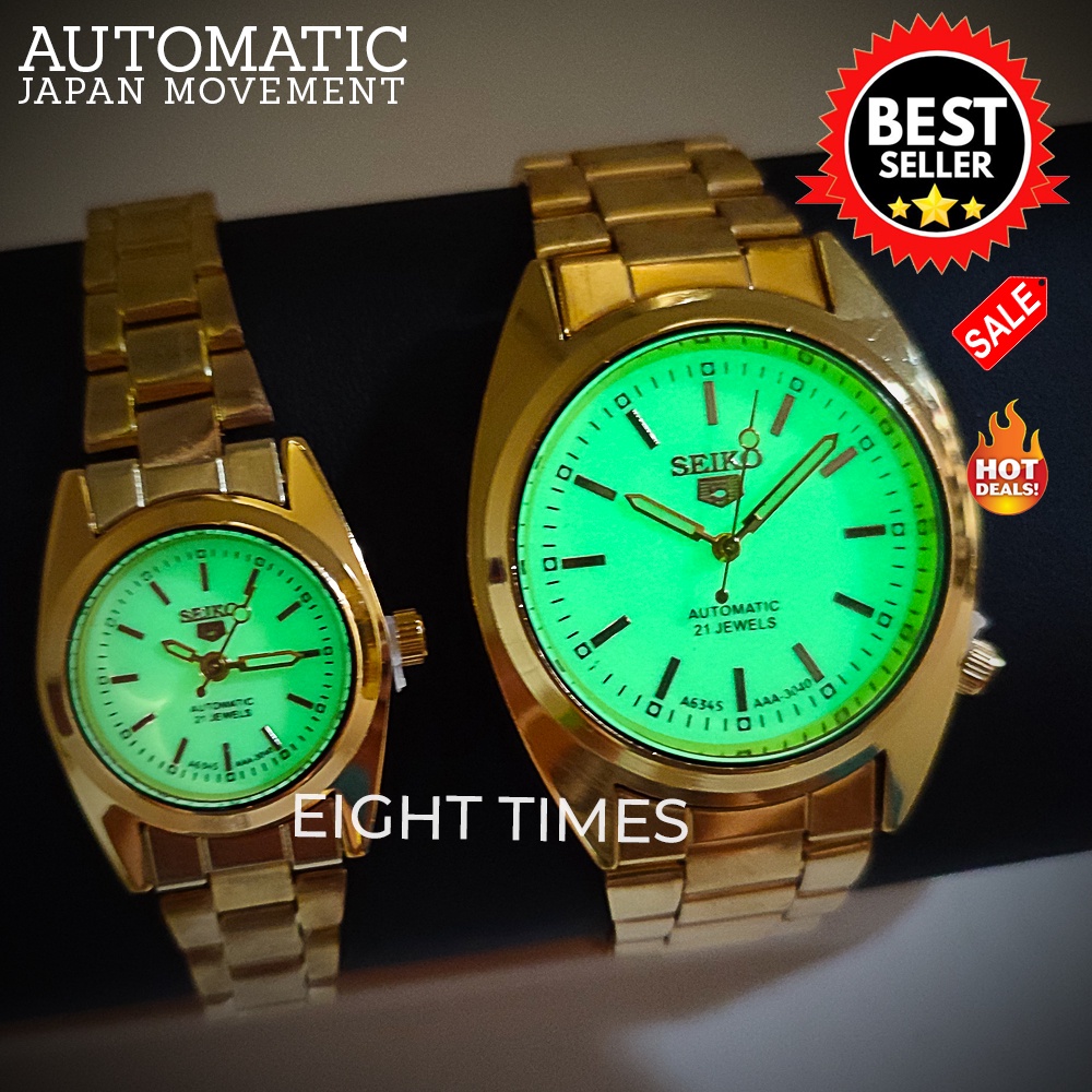 Seiko 5 GOLD Luminous AUTOMATIC Watch for COUPLE Japan Movement Glow in