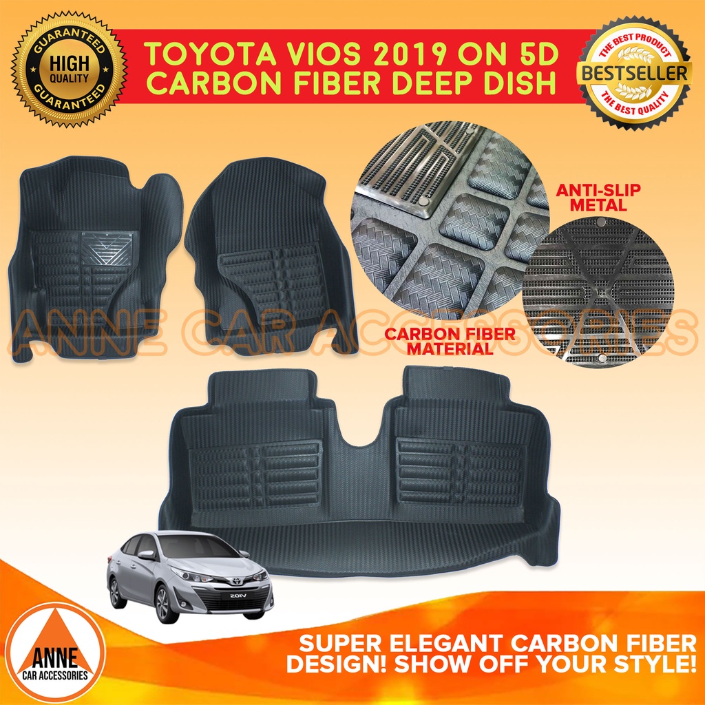 5D / TPE Car Deep Dish Matting for Toyota Vios Gen4 Aug 2018 2023 Model Floor Liner Mat
