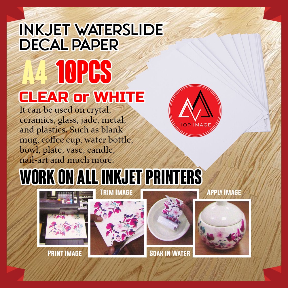 Waterslide Decal Paper INKJET 10 Sheets Premium Printable WaterSlide Transfer Paper Shopee