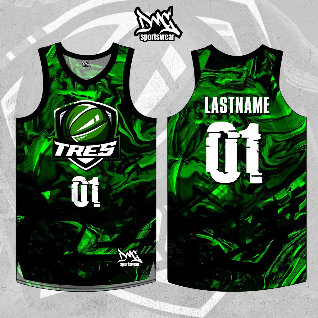 Tres Jersey Black Green Customizable Basketball Team Jersey Full