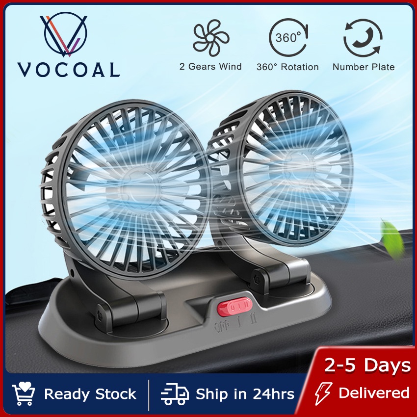 Vocoal Mini Electric Fan Plug in Car Fan 12v 24V Dual Fan Stand Fan for